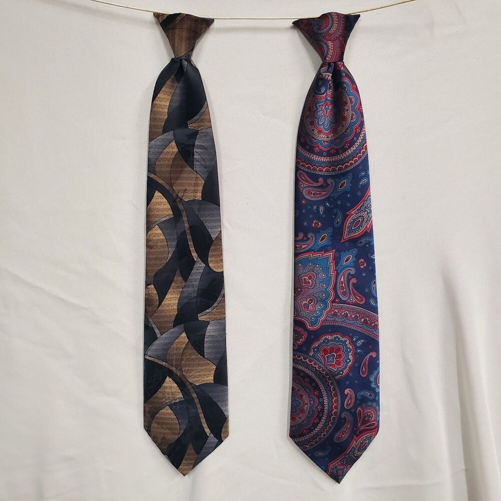 2x Clip-on Necktie The Men's Store Puritan 19" Polyester Vintage
